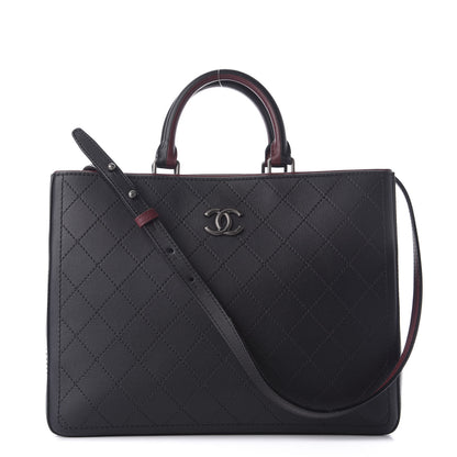Chanel Bullskin Stitched Bi-Color Large Shopping Tote Black 1 of 9