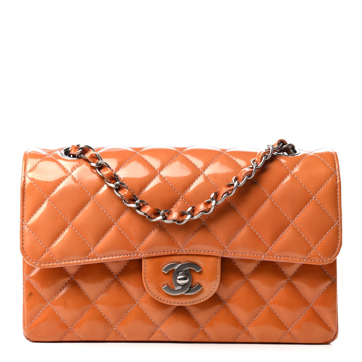 Patent Quilted Small Double Flap Orange