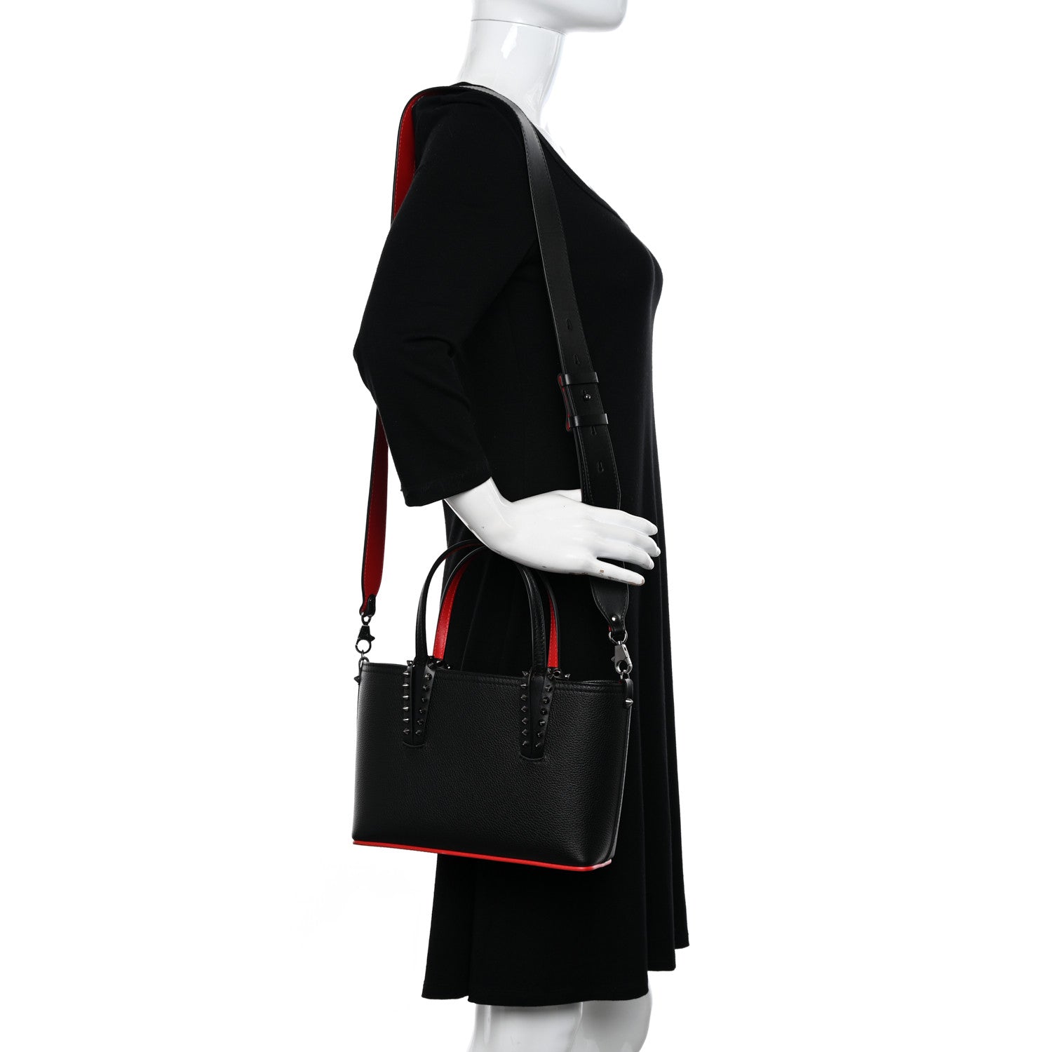 Christian Louboutin Calfskin Spikes Mini East West Cabata Tote Black 2 of 11