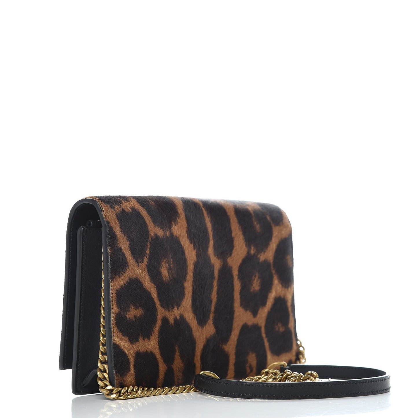 Pony Hair Leopard Print Classic Monogram Kate Tassel Chain Wallet Black