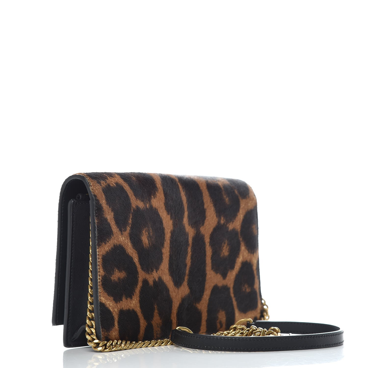 Saint Laurent Pony Hair Leopard Print Classic Monogram Kate Tassel Chain Wallet Black 3 of 11