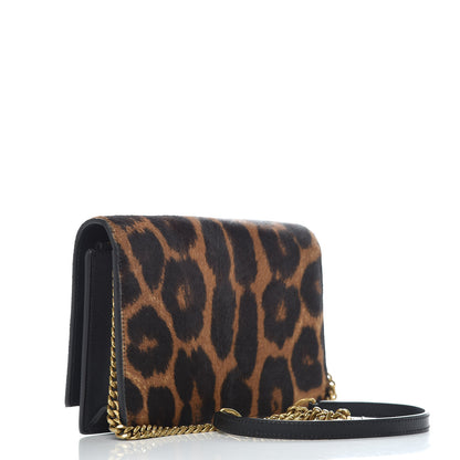 Saint Laurent Pony Hair Leopard Print Classic Monogram Kate Tassel Chain Wallet Black 3 of 11