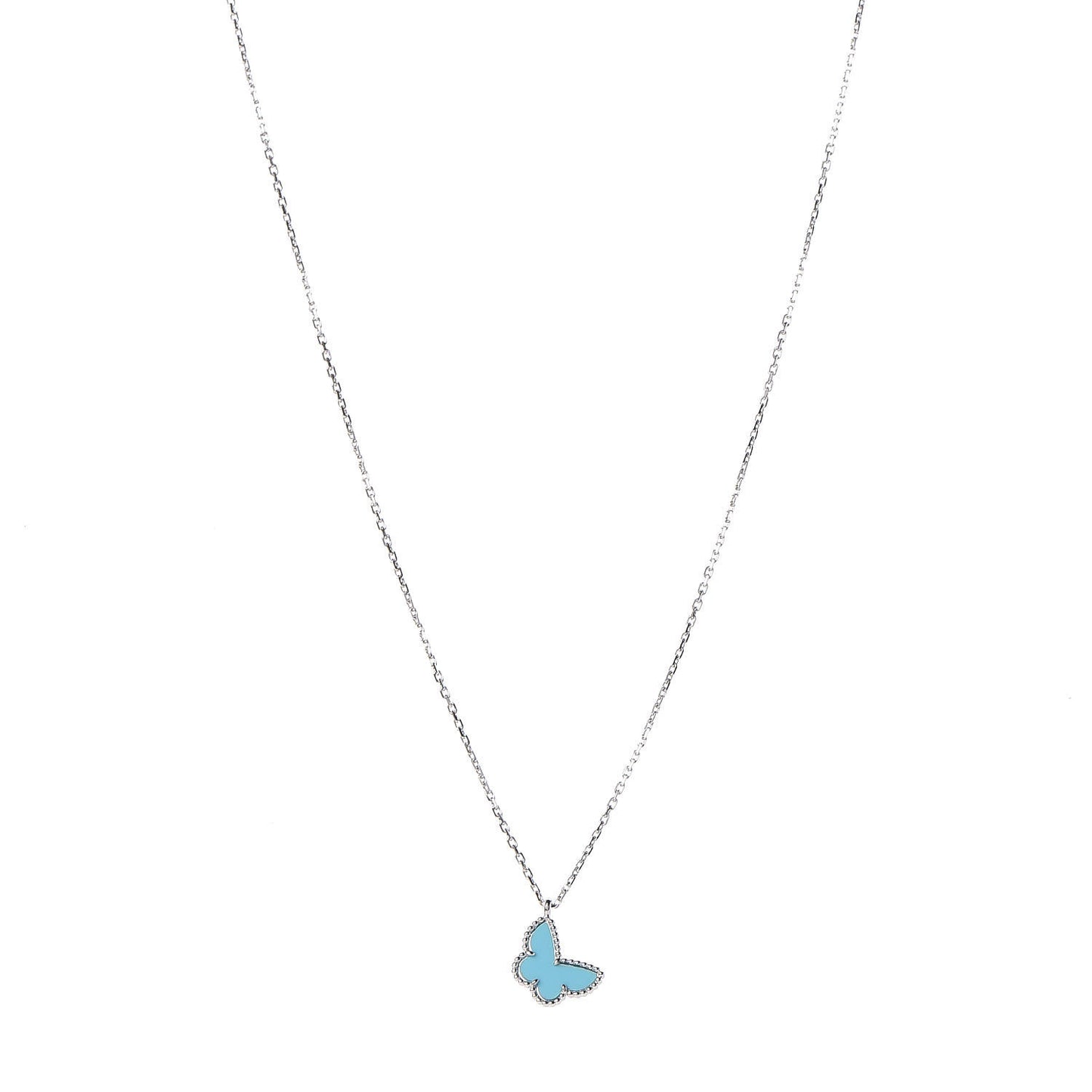 18K White Gold Turquoise Sweet Alhambra Butterfly Pendant Necklace