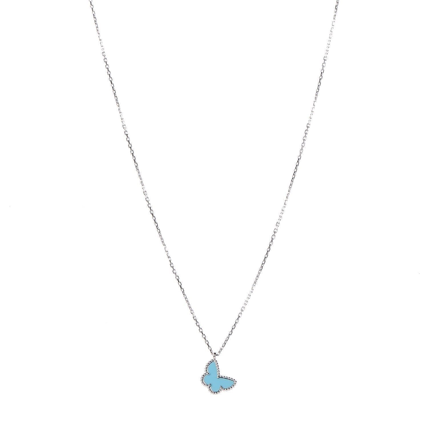 Van Cleef & Arpels 18K White Gold Turquoise Sweet Alhambra Butterfly Pendant Necklace 1 of 8