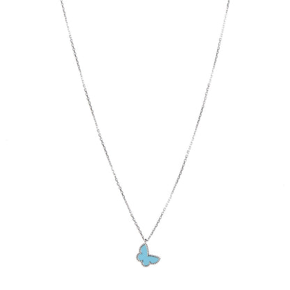 Van Cleef & Arpels 18K White Gold Turquoise Sweet Alhambra Butterfly Pendant Necklace 1 of 8
