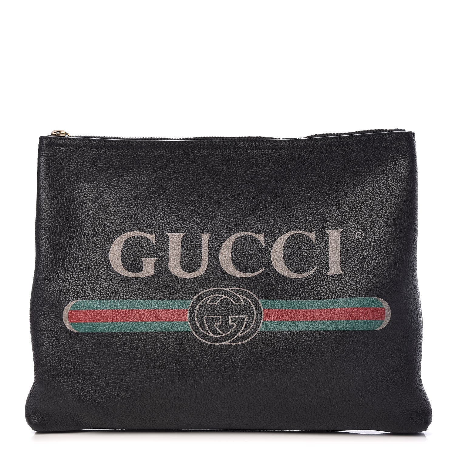 Gucci Pebbled Calfskin Medium Logo Portfolio Clutch Black 1 of 9