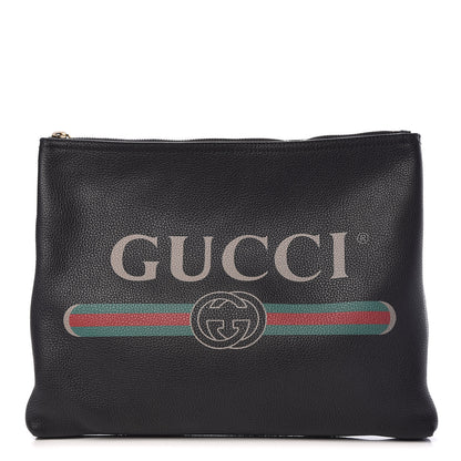 Gucci Pebbled Calfskin Medium Logo Portfolio Clutch Black 1 of 9