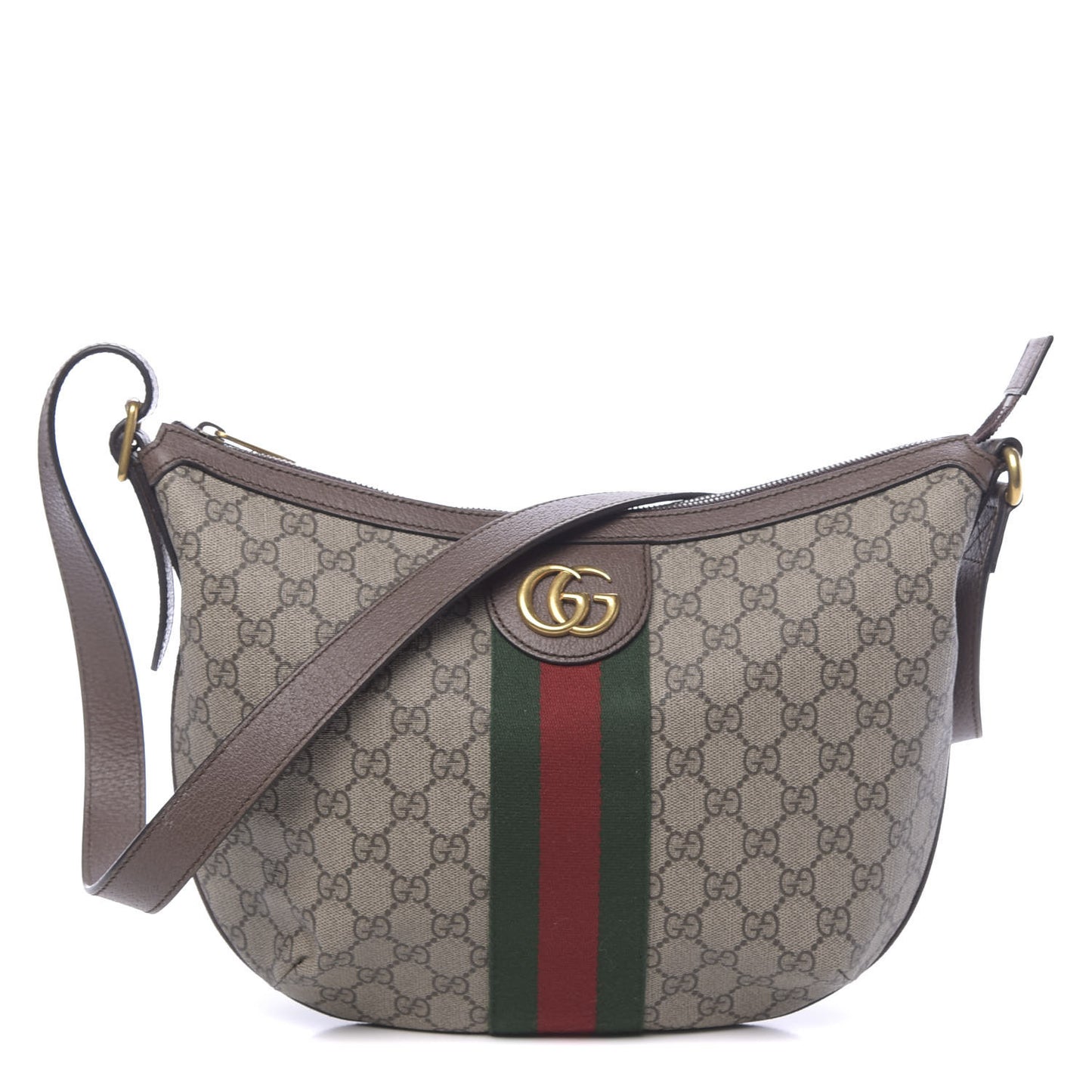 GG Supreme Monogram Web Small Ophidia Half Moon Hobo Brown