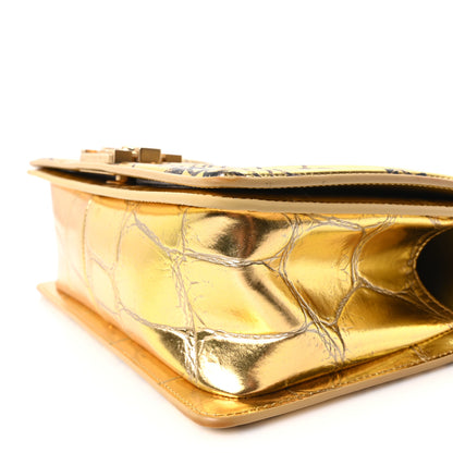 Chanel Metallic Calfskin Crocodile Embossed Graffiti Medium Cocodile Boy Flap Gold 10 of 10