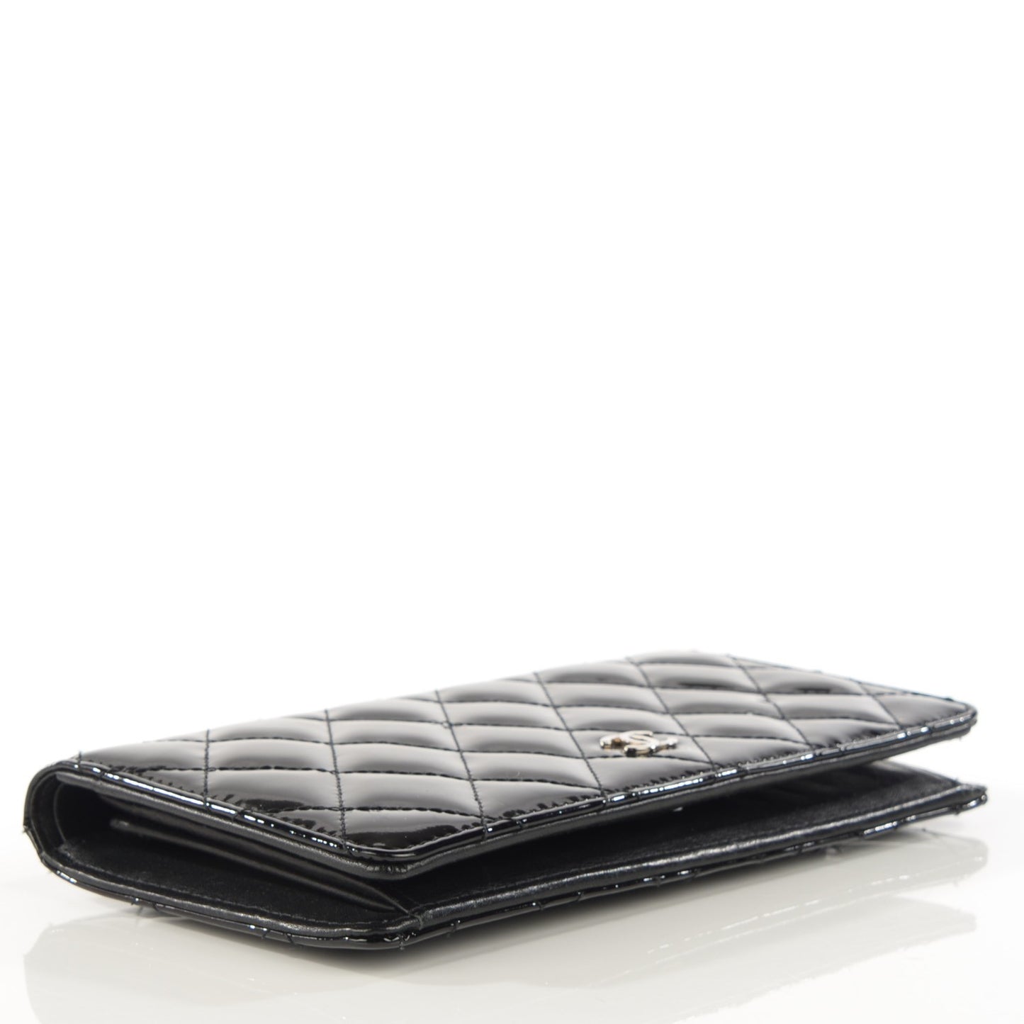 Patent Calfskin Quilted Yen Wallet Black
