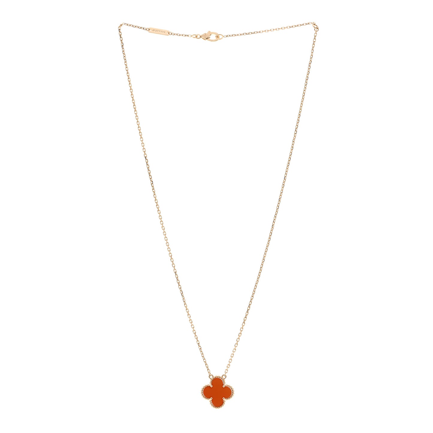 18K Yellow Gold Carnelian Vintage Alhambra Pendant Necklace
