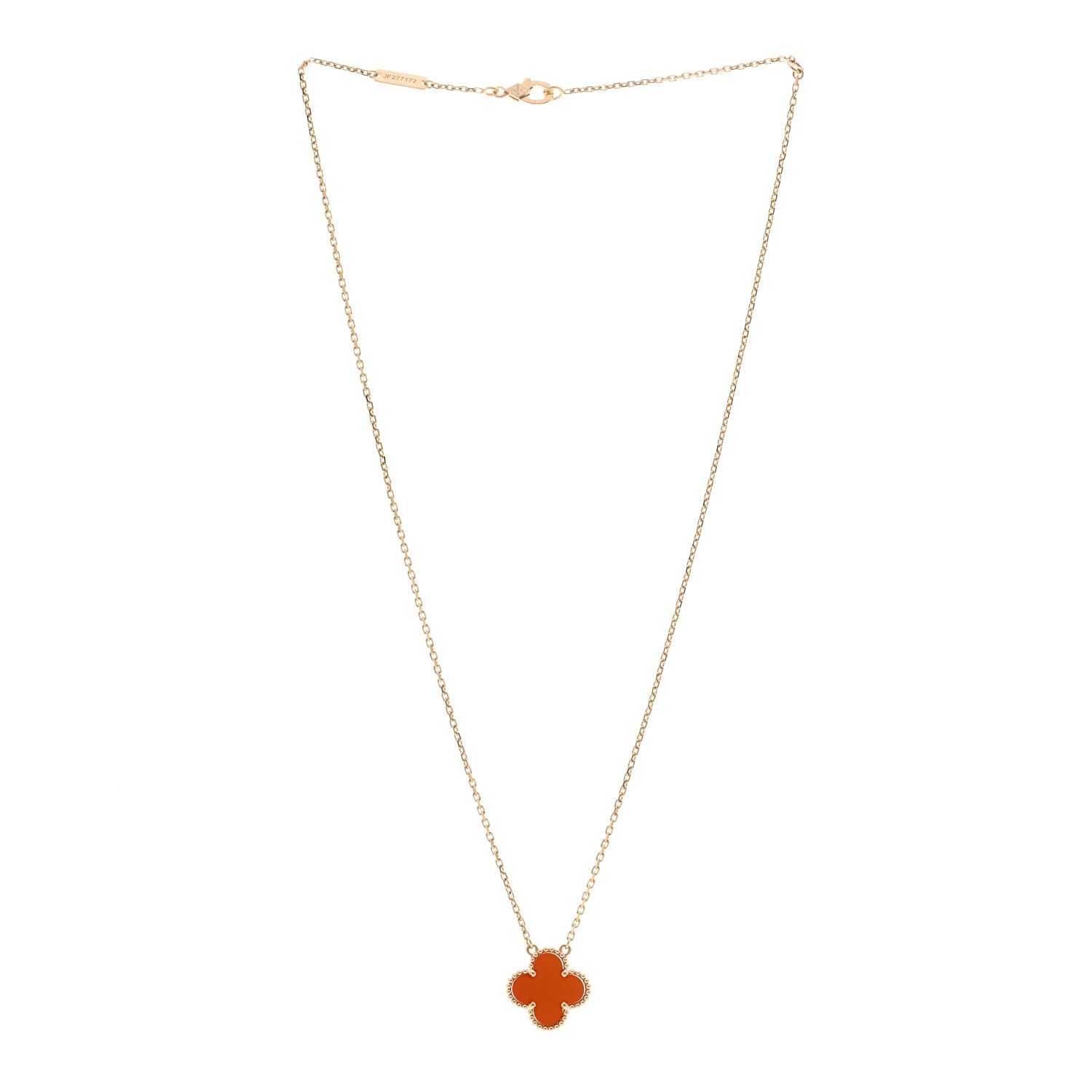 Van Cleef & Arpels 18K Yellow Gold Carnelian Vintage Alhambra Pendant Necklace 3 of 4