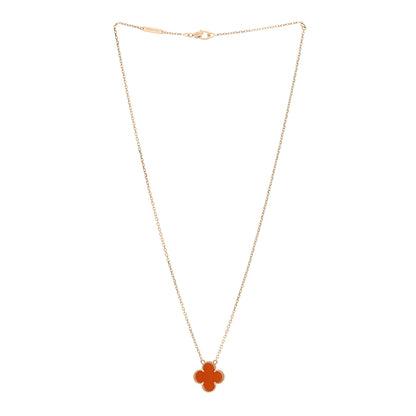 Van Cleef & Arpels 18K Yellow Gold Carnelian Vintage Alhambra Pendant Necklace 3 of 4