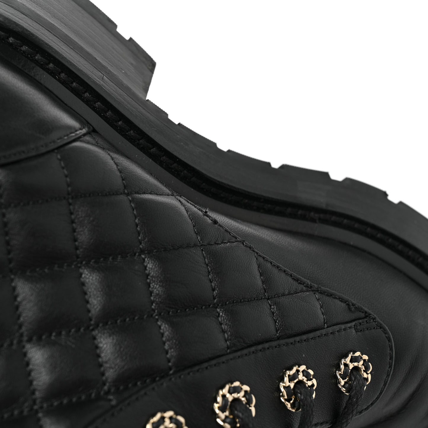 Shiny Goatskin Calfskin Quilted Lace Up Combat Boots 39 Black
