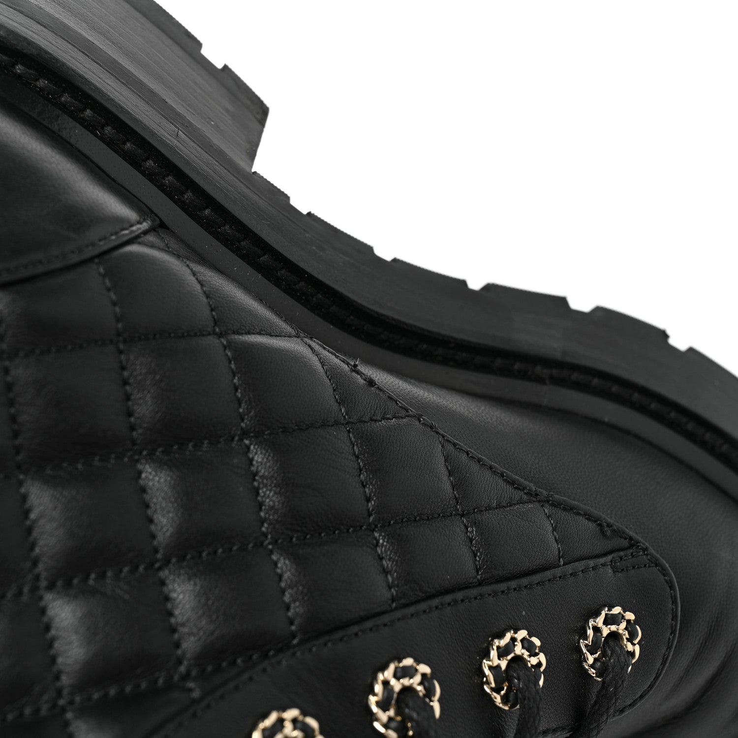 Chanel Shiny Goatskin Calfskin Quilted Lace Up Combat Boots 39 Black 9 of 9
