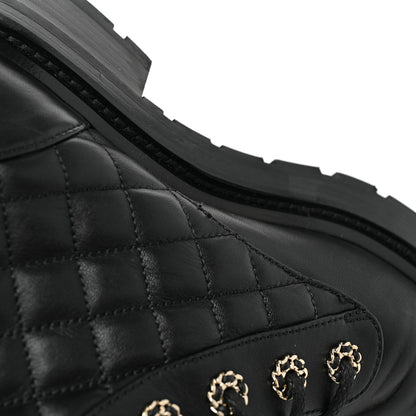 Chanel Shiny Goatskin Calfskin Quilted Lace Up Combat Boots 39 Black 9 of 9