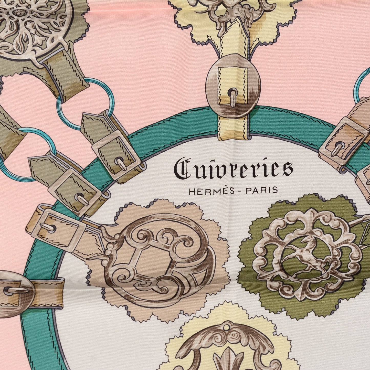 Silk Cuivreries Scarf 90 Rose Poudre Gris Perle Vert