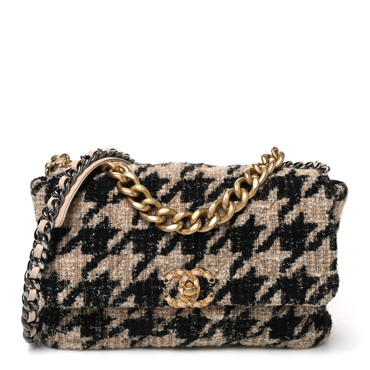 Tweed Large Chanel 19 Flap Beige Black