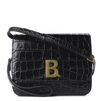 Balenciaga Shiny Calfskin Crocodile Embossed Small B Bag Black 1 of 9