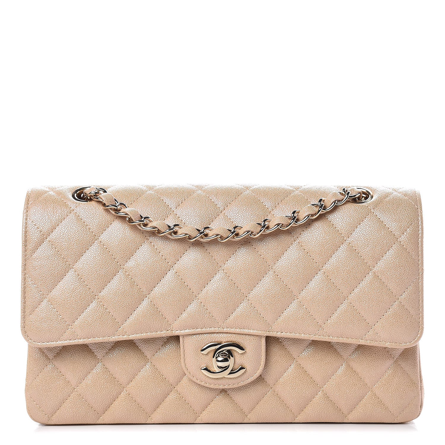 Chanel Iridescent Caviar Quilted Medium Double Flap Beige 1 of 10