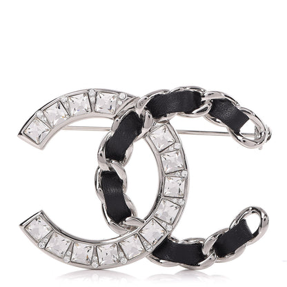 Chanel Lambskin Baguette Crystal CC Brooch Black Silver 1 of 5