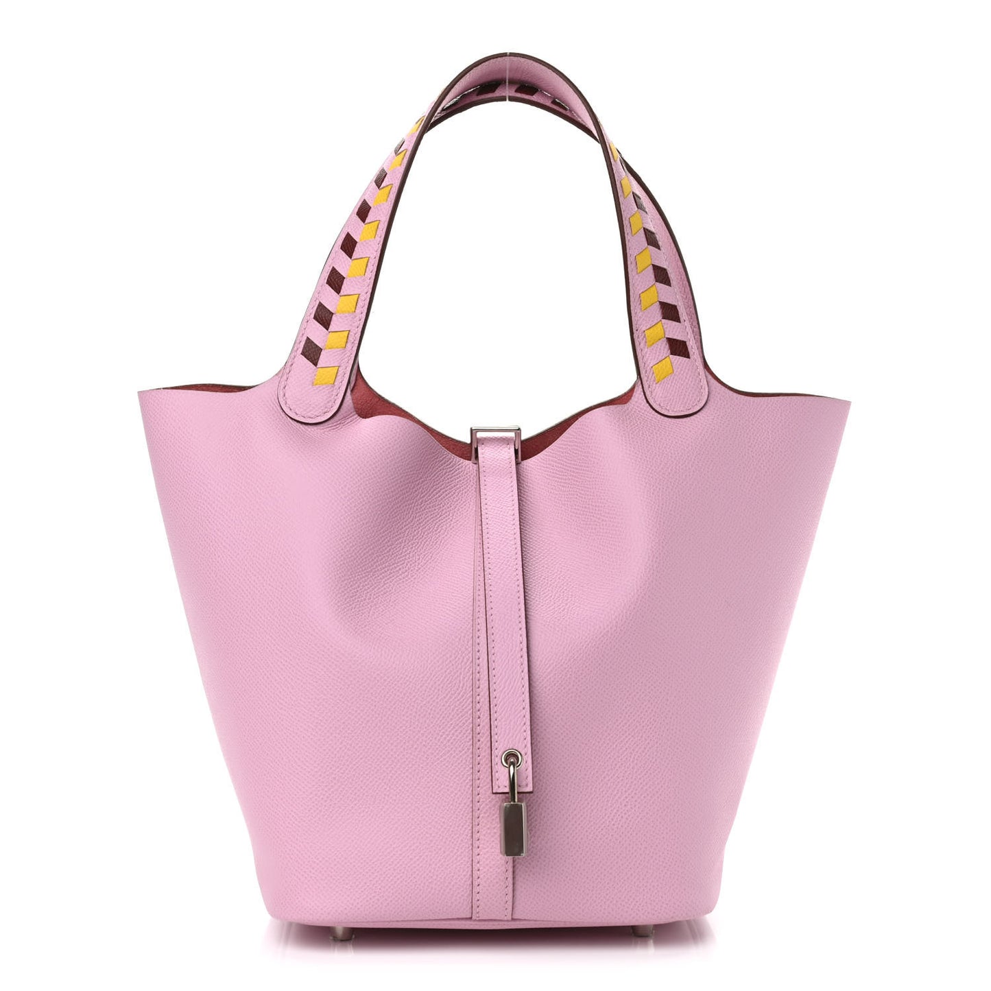 Epsom Tressage De Cuir Picotin Lock 22 MM Mauve Sylvestre Rouge H Jaune De Naples