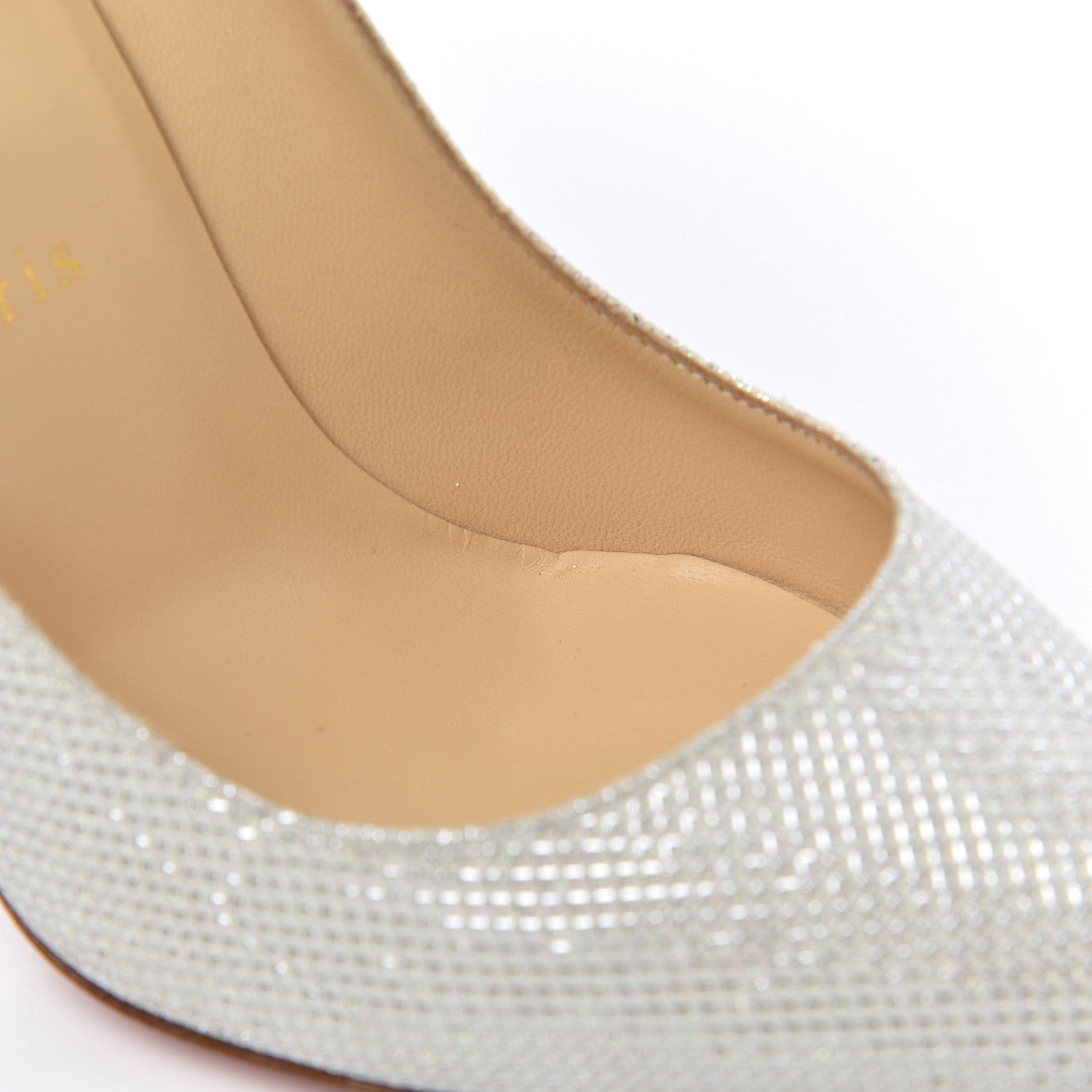 Christian Louboutin Metallic Canvas Peep Toe Pumps 37.5 White 9 of 15