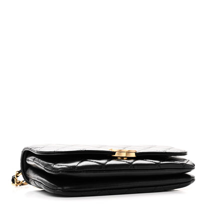 Chanel Shiny Lambskin Quilted Flap Phone Holder With Chain Black 4 of 11