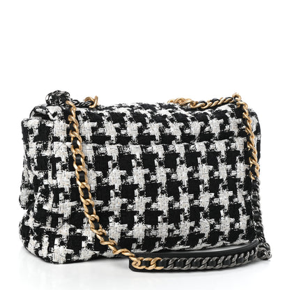 Chanel Tweed Quilted Maxi Chanel 19 Flap Black Ecru White 3 of 10