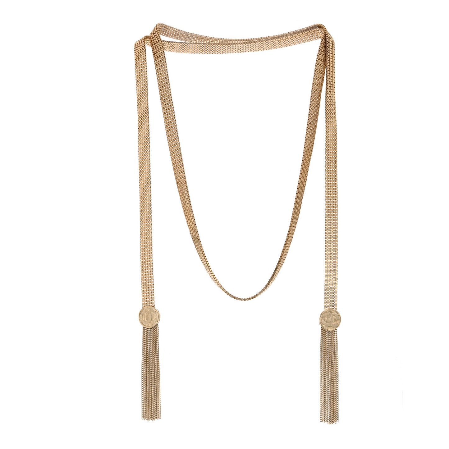Metal CC Coin Fringe Chain Necklace Belt Gold