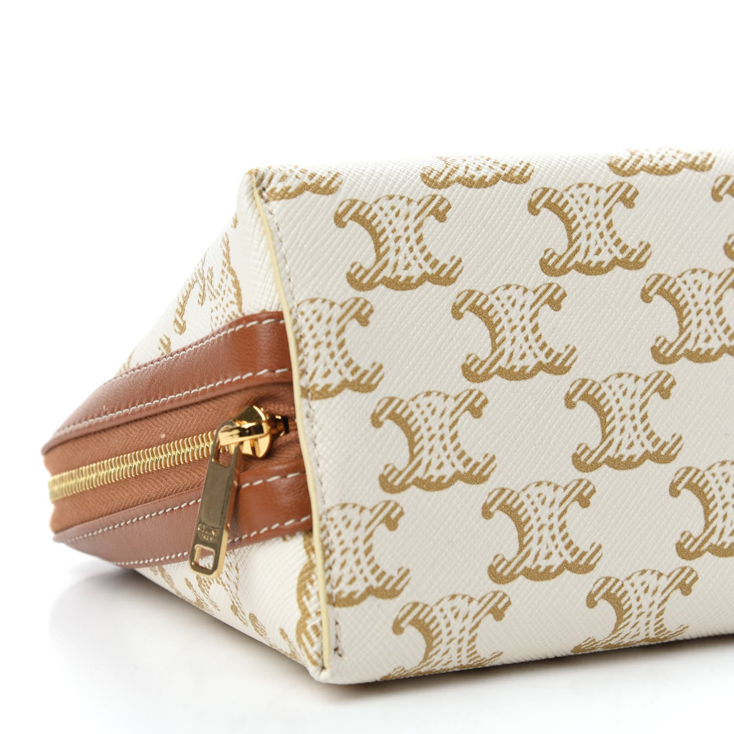 Celine Lambskin Triomphe Canvas Clutch With Chain White Tan 6 of 10