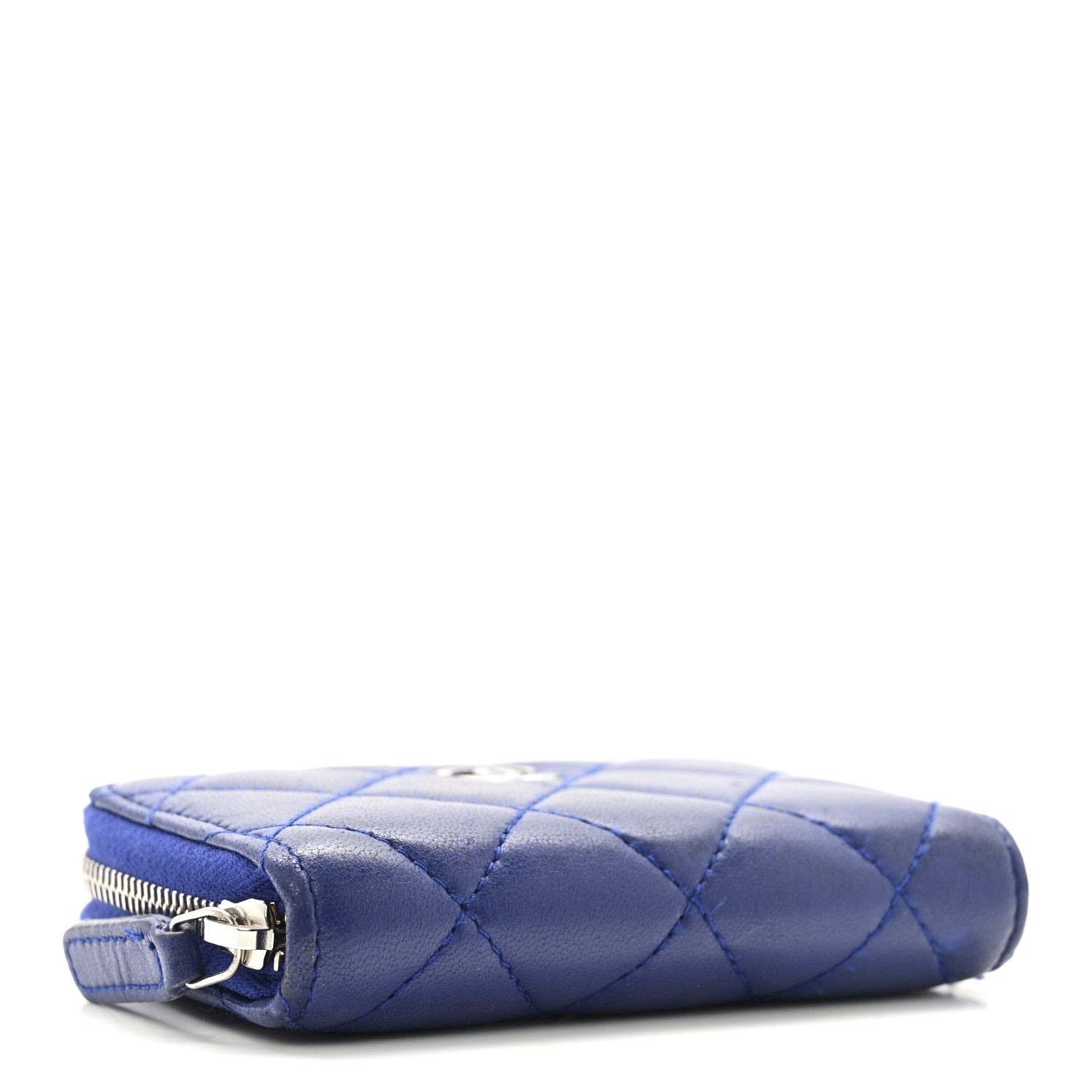 Chanel Lambskin Quilted Zip Around Coin Purse Wallet Blue 4 of 14
