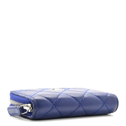 Chanel Lambskin Quilted Zip Around Coin Purse Wallet Blue 4 of 14