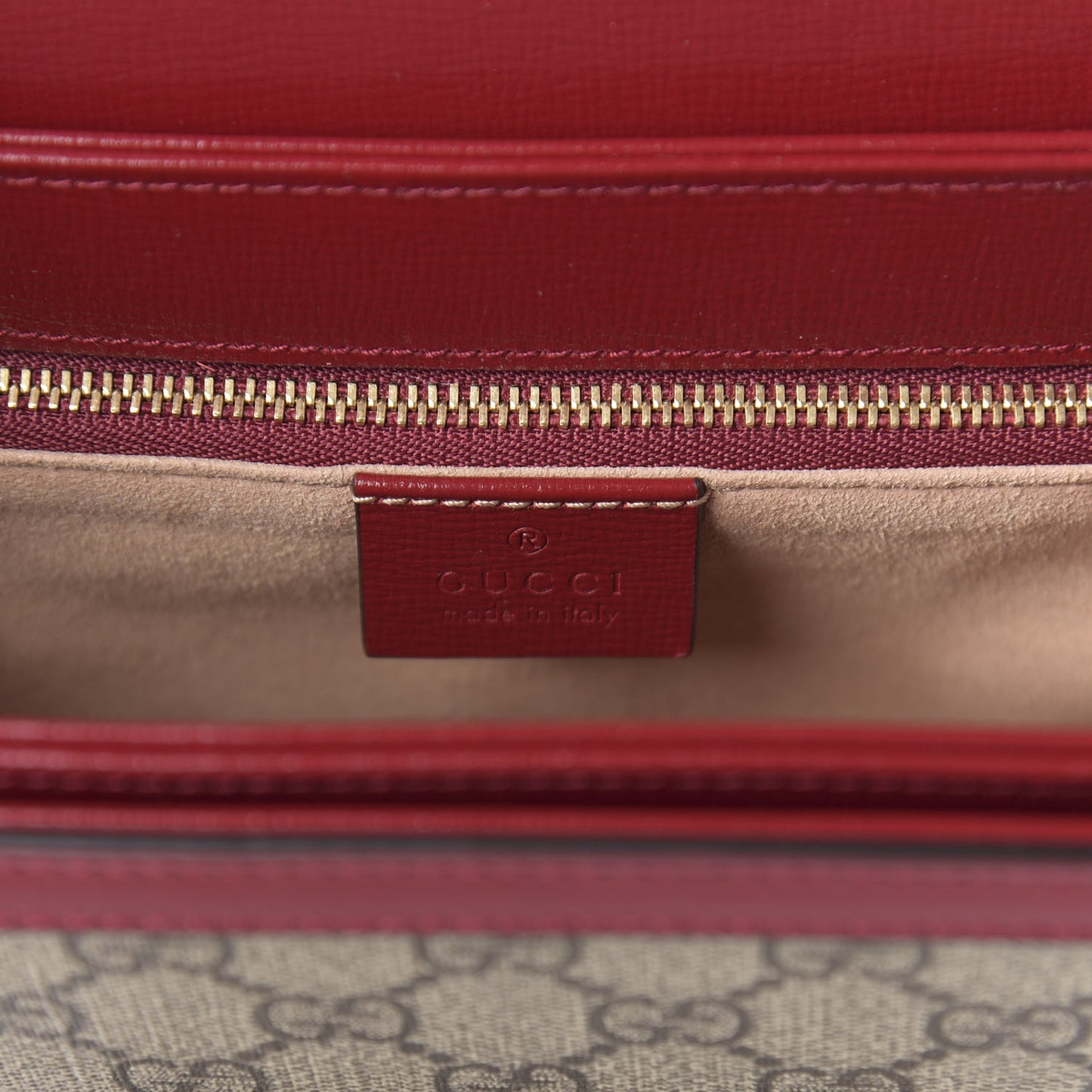GG Supreme Monogram Azalea Calfskin Horsebit 1955 Shoulder Bag Beige Ebony New Cherry Red