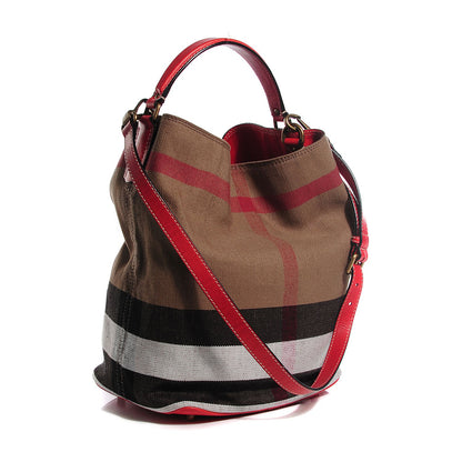 Burberry Canvas Mega Check Medium Susanna Hobo Red 3 of 10