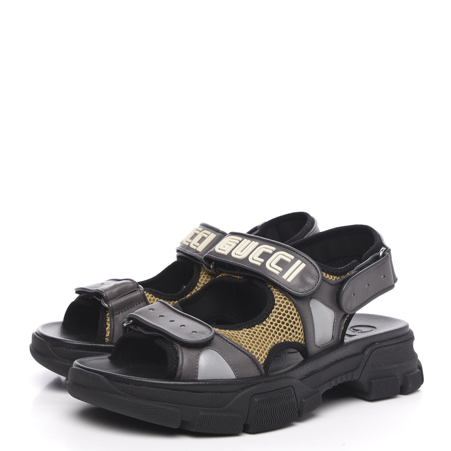 Gucci X SEGA Nappa Mesh Mens Aguru Sandals 9 Loess Black 3 of 10