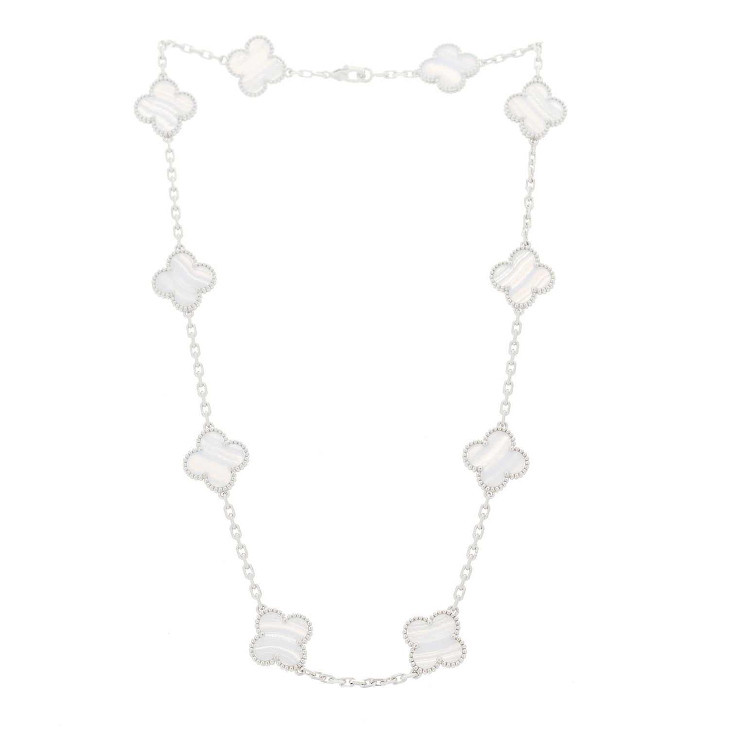 Van Cleef & Arpels 18K White Gold Chalcedony 10 Motifs Vintage Alhambra Necklace 3 of 7