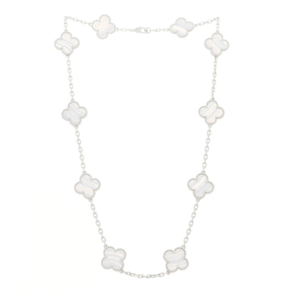 Van Cleef & Arpels 18K White Gold Chalcedony 10 Motifs Vintage Alhambra Necklace 3 of 7