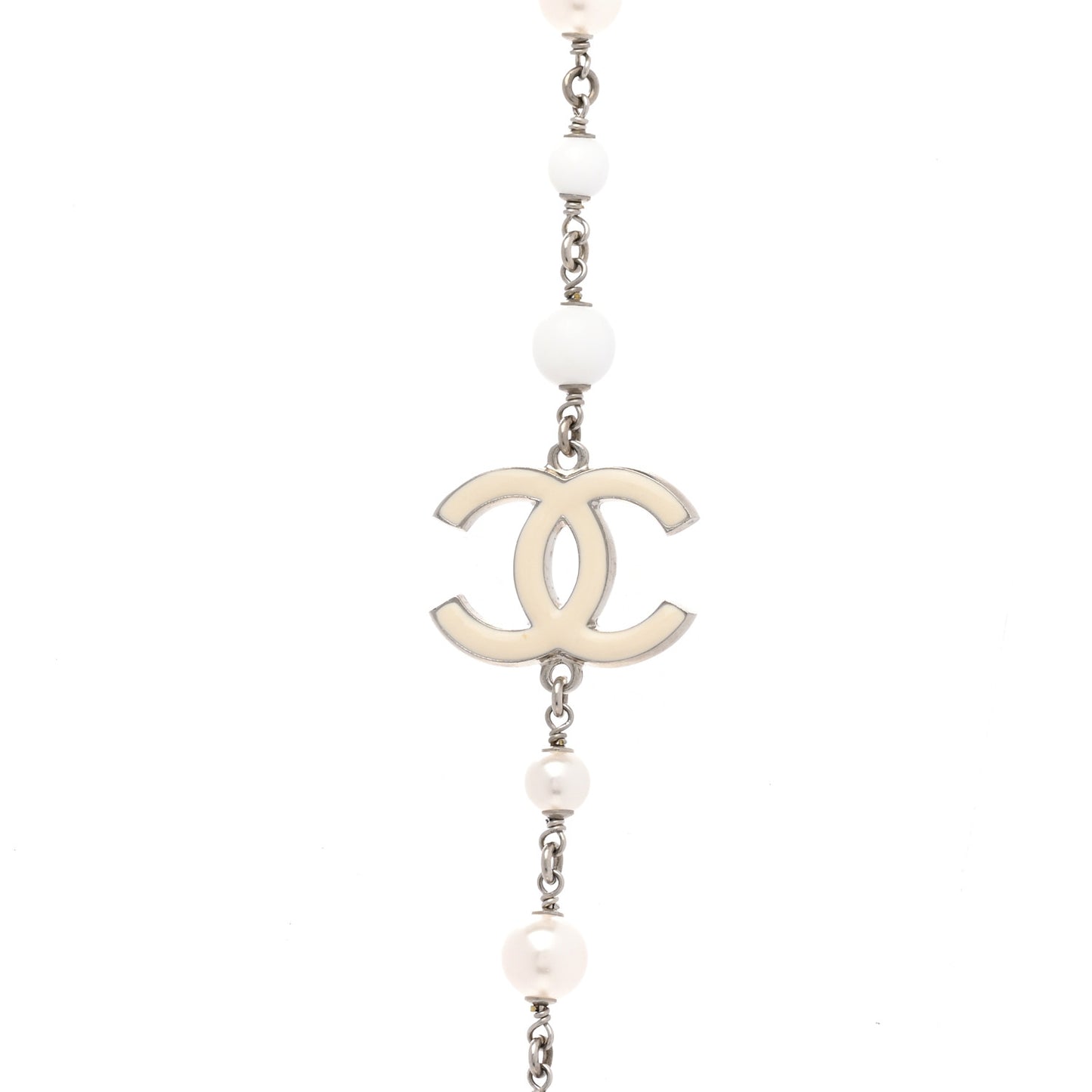 Pearl Beaded Enamel CC Long Necklace White