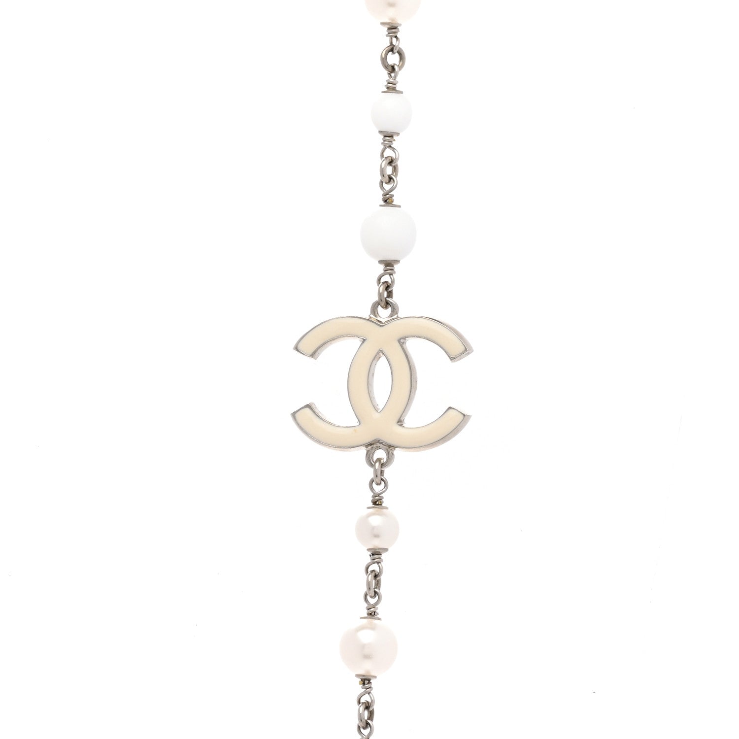 Chanel Pearl Beaded Enamel CC Long Necklace White 4 of 7