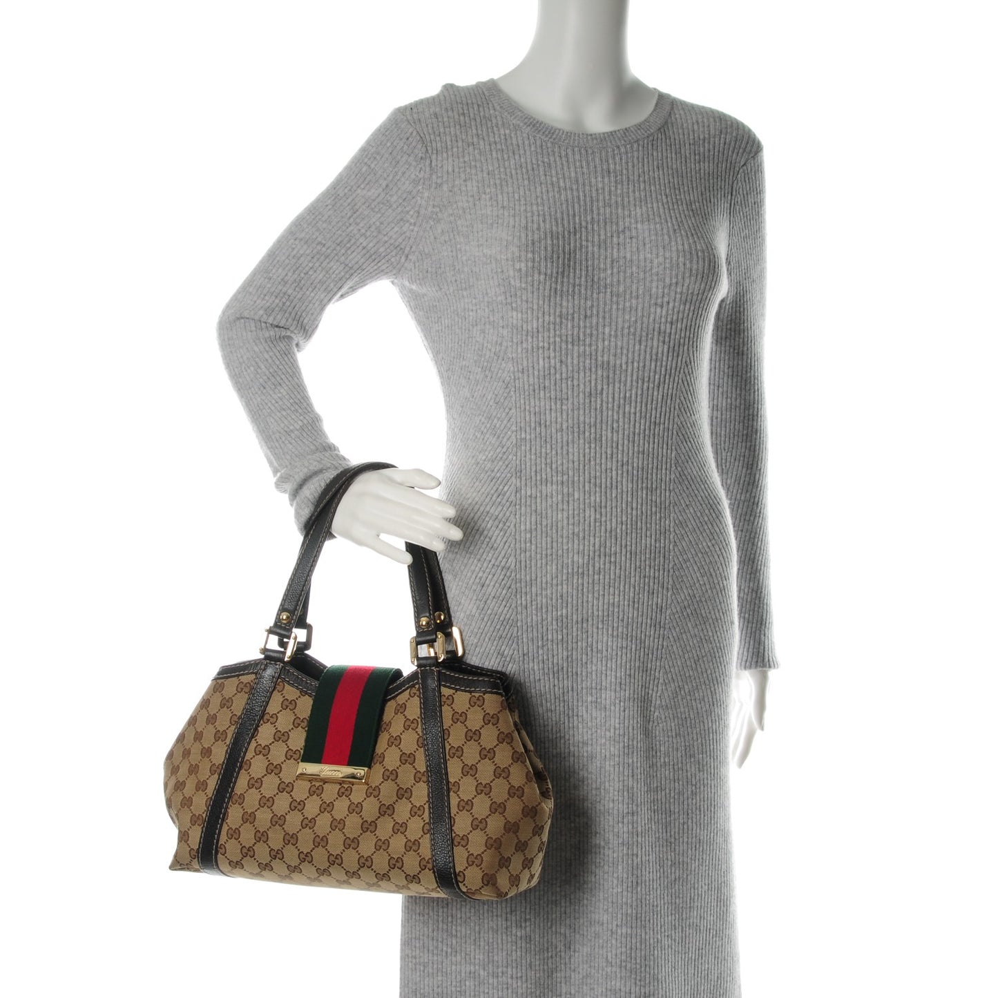 Monogram Medium New Ladies Web Tote Dark Brown