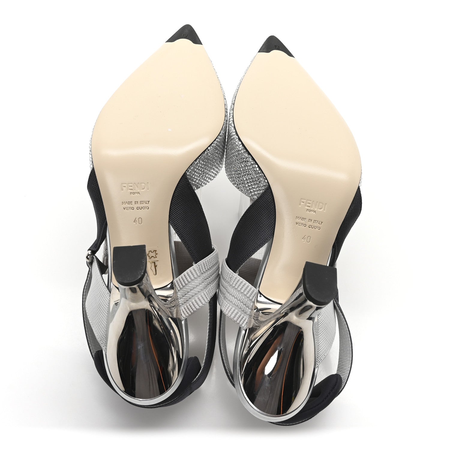Fendi Colibri Crystal FF Sporty 85mm Slingback Pumps 40 Silver 6 of 8