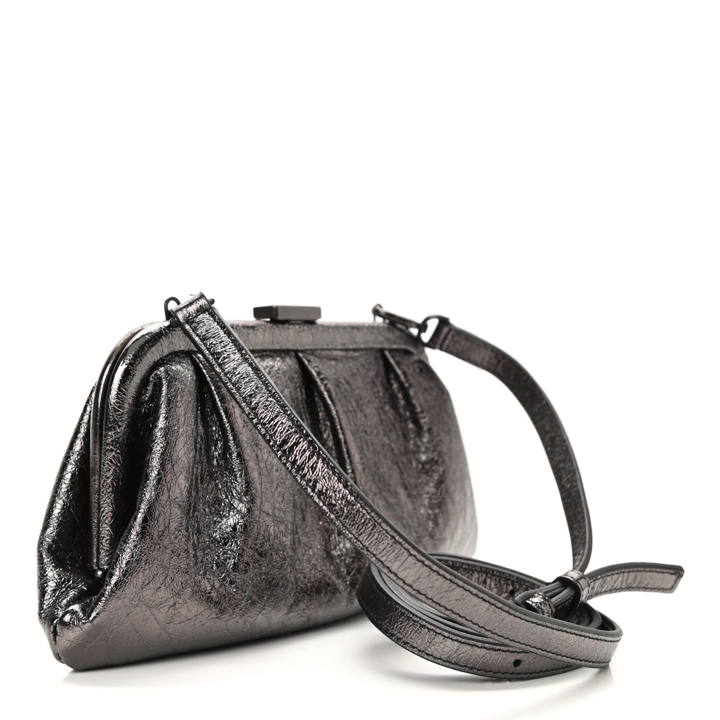 Metallic Textured Calfskin Logo Cloud Clutch XS Black