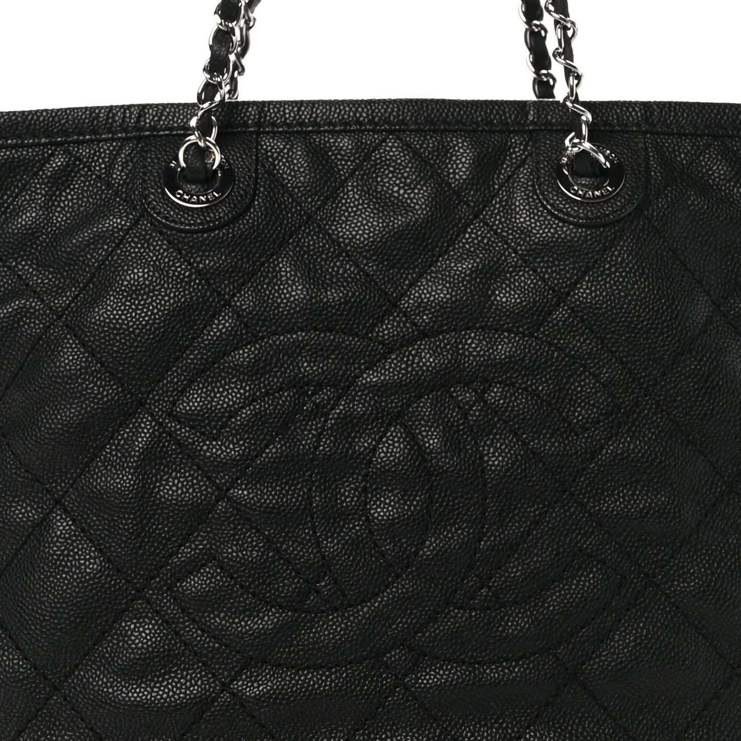 Grained Calfskin Quilted Large Daily Shopping Tote Black Black