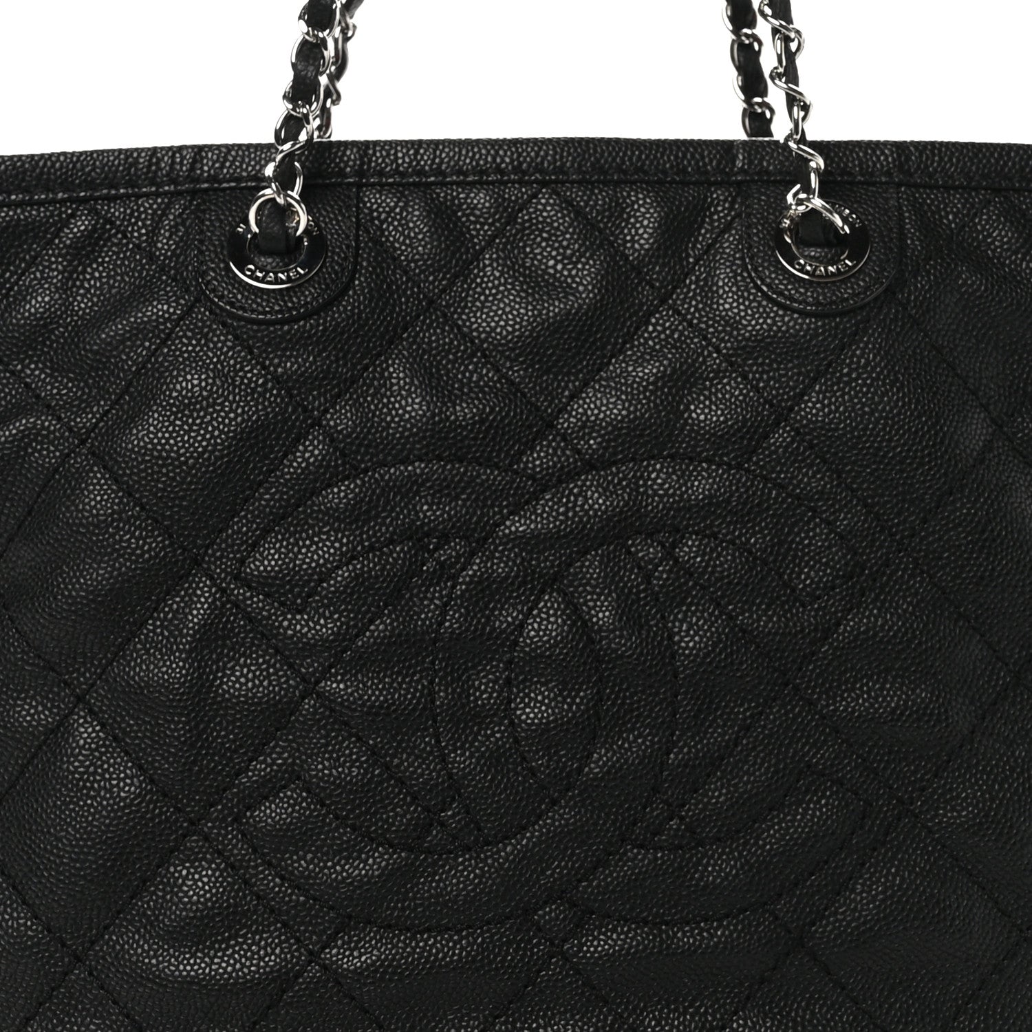 Chanel Grained Calfskin Quilted Large Daily Shopping Tote Black Black 9 of 11