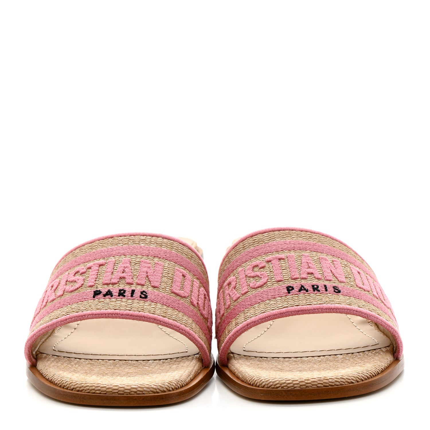 Christian Dior Straw Embroidered Dway 40mm Slide Sandals 37 Rose Begonia 3 of 10