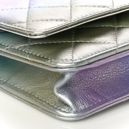 Chanel Gradient Metallic Calfskin Quilted Wallet On Chain WOC Silver Blue Yellow Purple 10 of 19