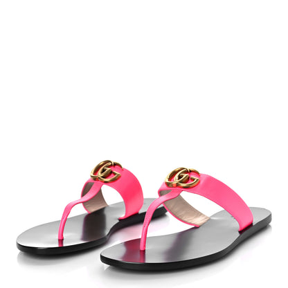 Gucci Calfskin GG Marmont Thong Sandals 37.5 Fuxia Fluo 4 of 9