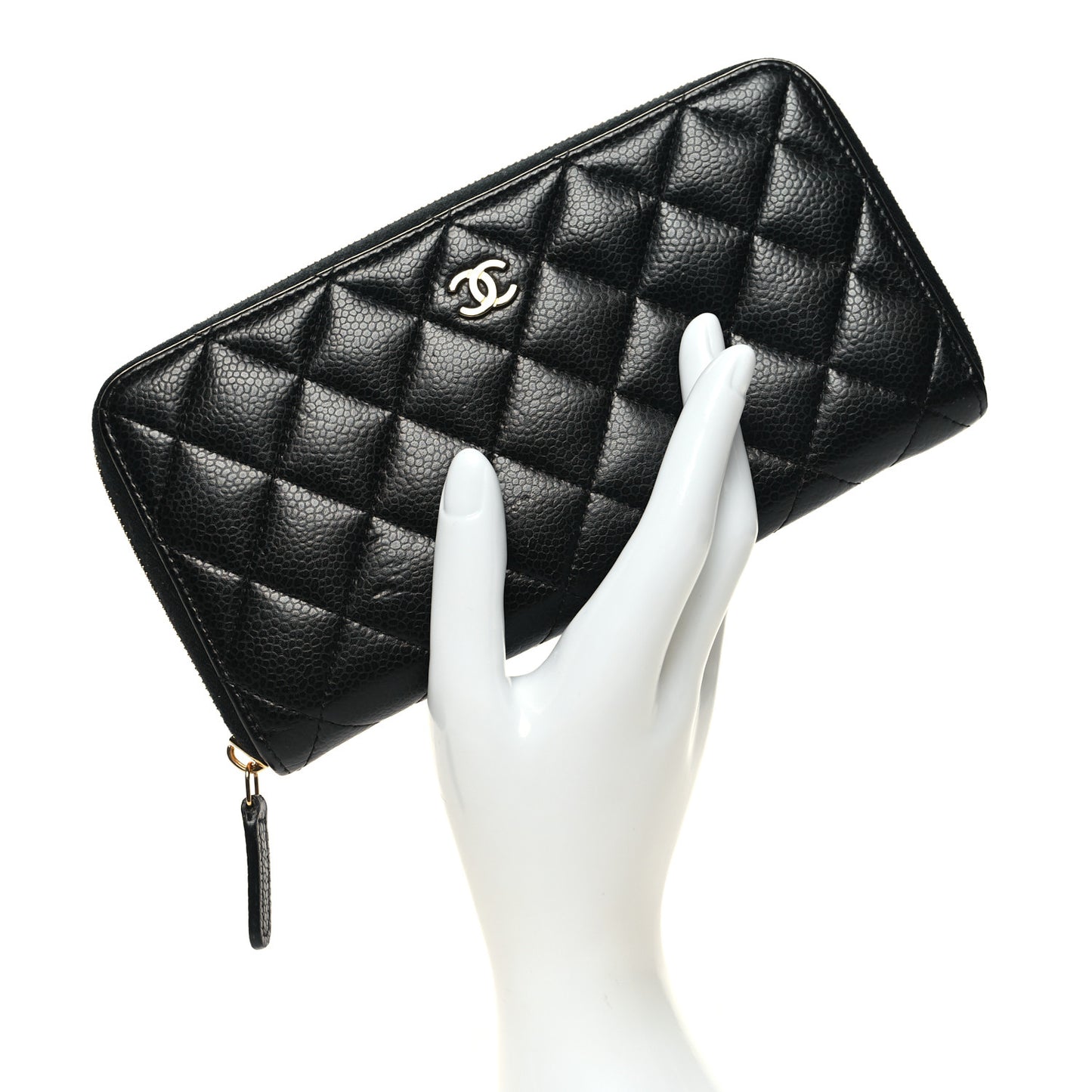 Caviar Quilted Large Gusset Zip Around Wallet Black