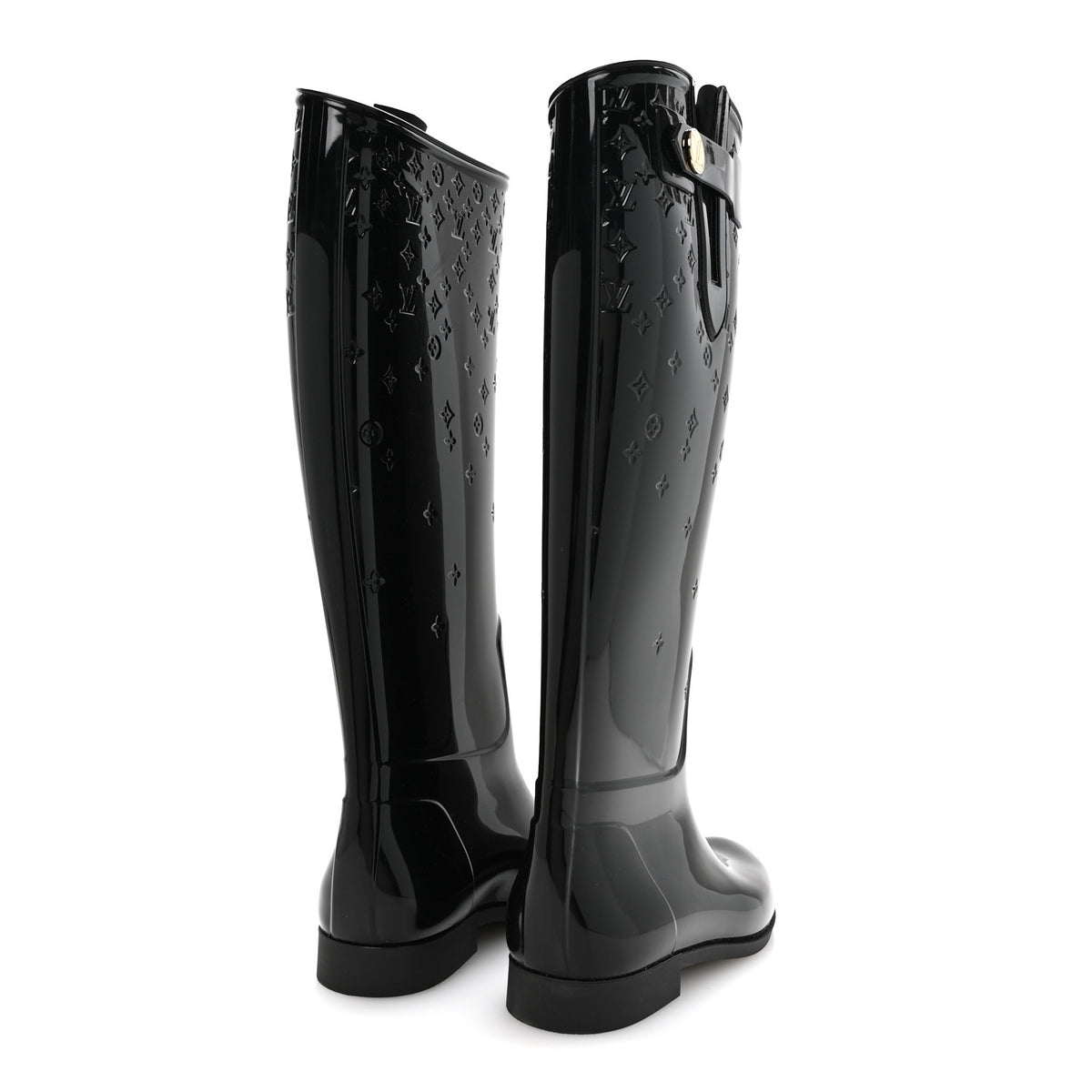 Rubber Embossed Monogram Drops High Rain Boots 36 Black